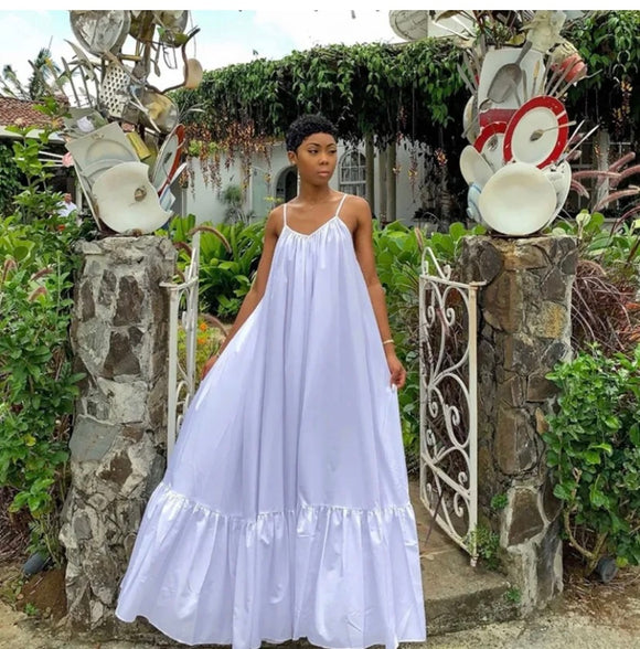 (XL-5XL) 💋 Women Sleeveless Ruffle Sling Maxi Loose Swing Dress