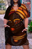 (S-5XL) 💋 Casual Loose Multicolor Printed V-Neck Short-Sleeve
Mid-Length Dress