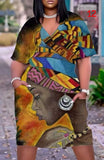 (S-5XL) 💋 Casual Loose Multicolor Printed V-Neck Short-Sleeve
Mid-Length Dress