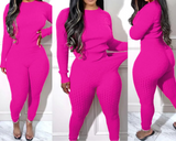 (S~2XL) 💋 Women Fashion Colored Round Neck Long Sleeve Knitted Sweater & Pants Set
