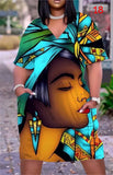 (S-5XL) 💋 Casual Loose Multicolor Printed V-Neck Short-Sleeve
Mid-Length Dress
