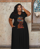 (XL~5XL) 💋 Women Plus Size Casual Short Sleeves V Neck Graphic Print Dress