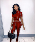 (S-XXL) 💋 Women Short Sleeve Crewneck Top & High Waist Pants Set
