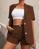 (S-3XL) 💋 Elegant Office Short Sleeves  Single-breasted Blazer And High Waist Shorts Set