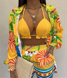 ( S-3XL ) 💋 Sexy Vacation Cardigans Shorts Three Piece Set.