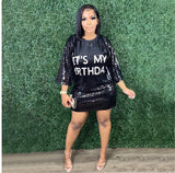 (S-XXL) 💋 Birthday Letter Round Neck Loose Sequin Dress