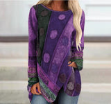 Women Autumn Retro Top Irregular Loose Long Sleeve T-Shirt