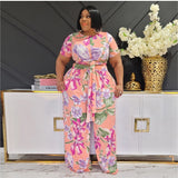 (XL-5XL)💋 Women Vintage Casual Bandage Tie Dye Short Sleeves Crop Top & Wide-leg Pants