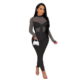 (S-2XL) 💋 Women Mesh Long Sleeves  Colored Jumpsuit