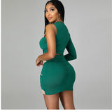 (S-XXL) 💋 One Sleeved Mesh Skirt, Single Crop Top And Bodycon Mini Dress CoOrd Set