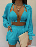 ( S-3XL ) 💋 Sexy Vacation Cardigans Shorts Three Piece Set.