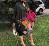 (S-3XL) 💋 Vintage Long Sleeve Floral Printed MIDI Dress