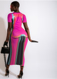 (S-2XL) 💋 3D Print Short Sleeves Round Neck Color Summer Bodycon Midi Dress