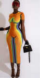 (S-2XL) 💋 3D Print Short Sleeves Round Neck Color Summer Bodycon Midi Dress