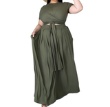 (XL~5XL) 💋 Plus Size Women Short Sleeve Plaid Top &Wide Legs Pants Set