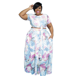 (XL~5XL) 💋 Plus Size Women Short Sleeve Plaid Top &Wide Legs Pants Set