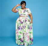 (XL~5XL) 💋 Plus Size Women Short Sleeve Plaid Top &Wide Legs Pants Set