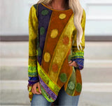 Women Autumn Retro Top Irregular Loose Long Sleeve T-Shirt