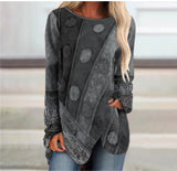 Women Autumn Retro Top Irregular Loose Long Sleeve T-Shirt
