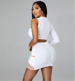 (S-XXL) 💋 One Sleeved Mesh Skirt, Single Crop Top And Bodycon Mini Dress CoOrd Set