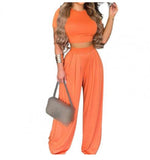(S-4XL)💋 Summer Elegant Women Bohemian Short Sleeves Crop Top And Wide Legs Pants Set