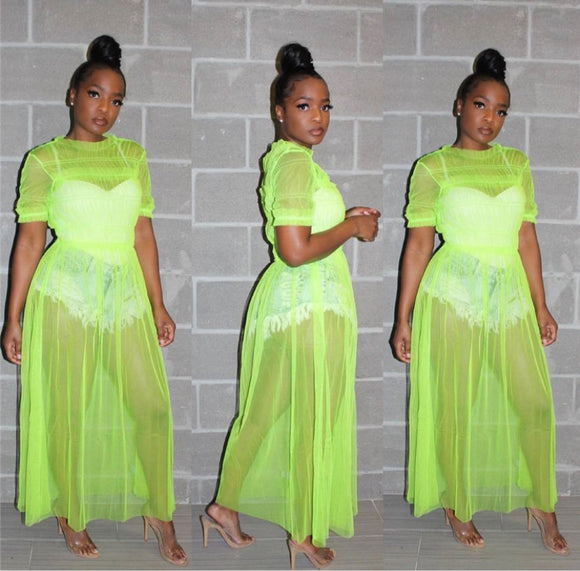 (S-3XL) 💋 Mesh Short-sleeve Maxi Dress