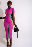 (S-2XL) 💋 3D Print Short Sleeves Round Neck Color Summer Bodycon Midi Dress